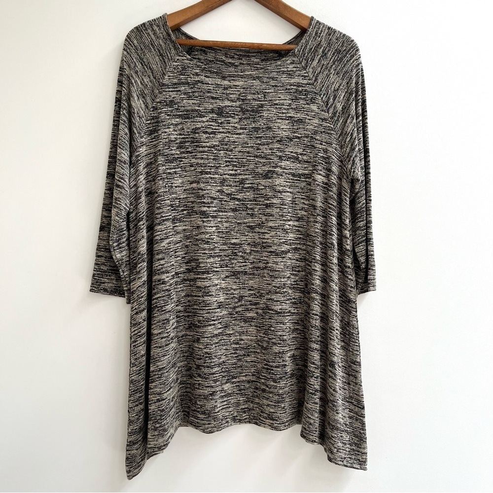 Soma tan black jersey stretch tunic top shark bite hem 3/4 length sleeves XL